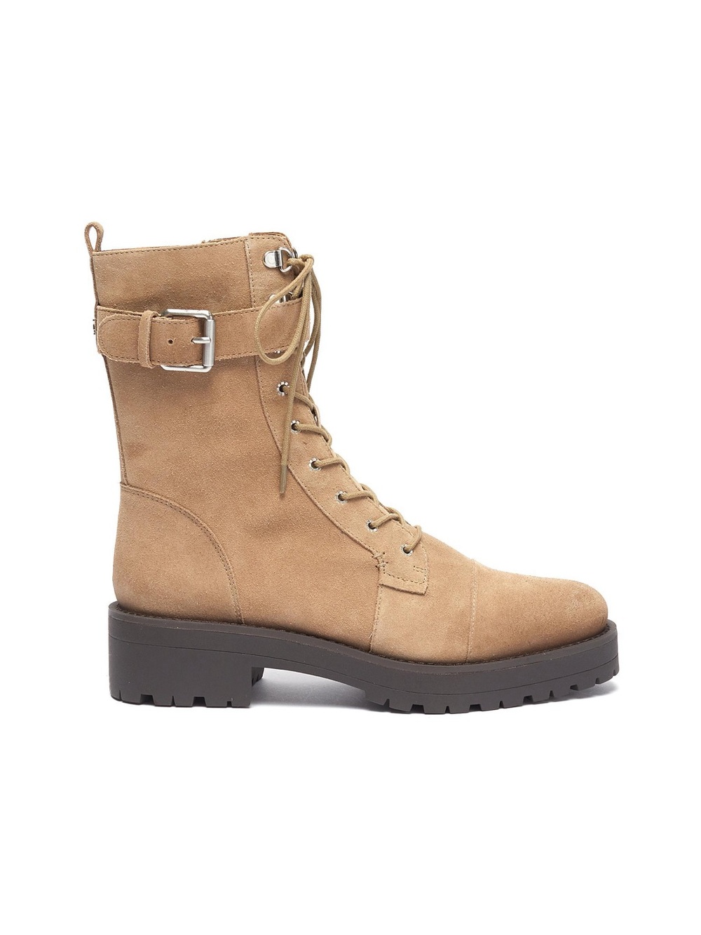 Sam Edelman Tan Lace-Up Moto Combat Boots with Buckle Strap